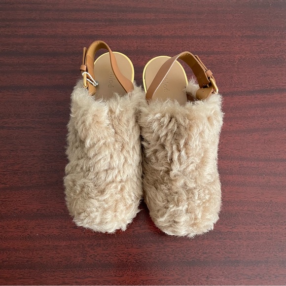 NWOT Chloe Camille Wedge Mules Fur Cork Leather Beige Sandals Shoes - Picture 6 of 13